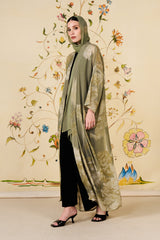 Nayel Abaya | Olive Silk Blend Botanical Print Abaya