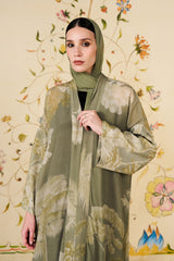 Nayel Abaya | Olive Silk Blend Botanical Print Abaya