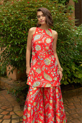 Neha Rath in Scarlet Halter Neck Sharara