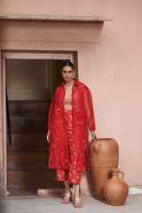 Red Moroccan Organza Shirt Dress