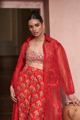 Red Moroccan Organza Shirt Dress