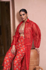 Red Moroccan Organza Shirt Dress