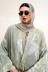 Suhainael Sage Botanical Print Silk Blend Abaya by Archana Shah