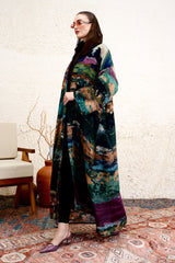Fluid open abaya in abstract painterly print – luxury abaya UAE