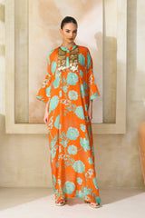 Salsabeel Floral Silk Jalabiya | Archana Shah