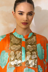 Salsabeel Floral Silk Jalabiya | Archana Shah