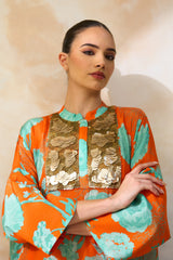 Salsabeel Floral Silk Jalabiya | Archana Shah