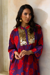 Naima Jalabiya – Red Floral Silk jalabiya | Archana Shah