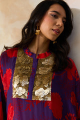 Naima Jalabiya – Red Floral Silk jalabiya | Archana Shah