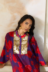 Naima Jalabiya – Red Floral Silk jalabiya | Archana Shah