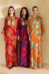 Naima Jalabiya – Red Floral Silk jalabiya | Archana Shah