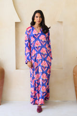 Reem Jalabiya – Cobalt Floral Velvet Jalabiya by Archana Shah