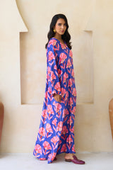 Reem Jalabiya – Cobalt Floral Velvet Jalabiya by Archana Shah