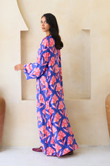 Reem Jalabiya – Cobalt Floral Velvet Jalabiya by Archana Shah