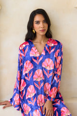 Reem Jalabiya – Cobalt Floral Velvet Jalabiya by Archana Shah