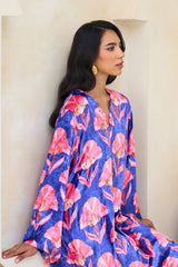 Reem Jalabiya – Cobalt Floral Velvet Jalabiya by Archana Shah