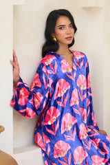 Reem Jalabiya – Cobalt Floral Velvet Jalabiya by Archana Shah