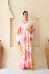 Ranya Jalabiya – Ivory Silk Floral Jalabiya by Archana Shah