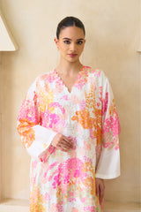 Ranya Jalabiya – Ivory Silk Floral Jalabiya by Archana Shah
