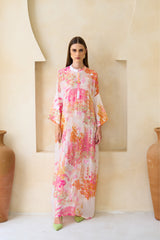Zahira pink-orange silk jalabiya with sequined floral artwork by Archana Shah