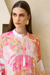 Zahira pink-orange silk jalabiya with sequined floral artwork by Archana Shah