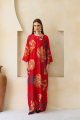 Red Floral Silk Jalabiya by Archana Shah