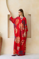 Red Floral Silk Jalabiya by Archana Shah