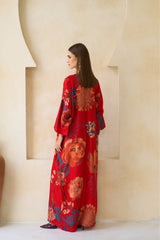 Red Floral Silk Jalabiya by Archana Shah