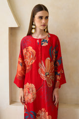 Red Floral Silk Jalabiya by Archana Shah