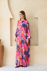 Amwaj Jalabiya – silk jalabiya in magenta, coral and sapphire with hand-done sequins by Archana Shah