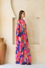 Amwaj Jalabiya – silk jalabiya in magenta, coral and sapphire with hand-done sequins by Archana Shah
