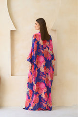 Amwaj Jalabiya – silk jalabiya in magenta, coral and sapphire with hand-done sequins by Archana Shah