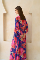 Amwaj Jalabiya – silk jalabiya in magenta, coral and sapphire with hand-done sequins by Archana Shah