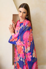 Amwaj Jalabiya – silk jalabiya in magenta, coral and sapphire with hand-done sequins by Archana Shah