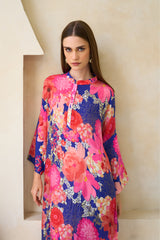 Amwaj Jalabiya – silk jalabiya in magenta, coral and sapphire with hand-done sequins by Archana Shah