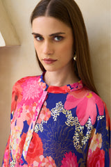 Amwaj Jalabiya – silk jalabiya in magenta, coral and sapphire with hand-done sequins by Archana Shah