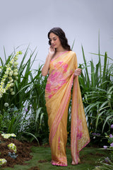 Kusha Kapila in Wildflower Yellow Shimmer Saree