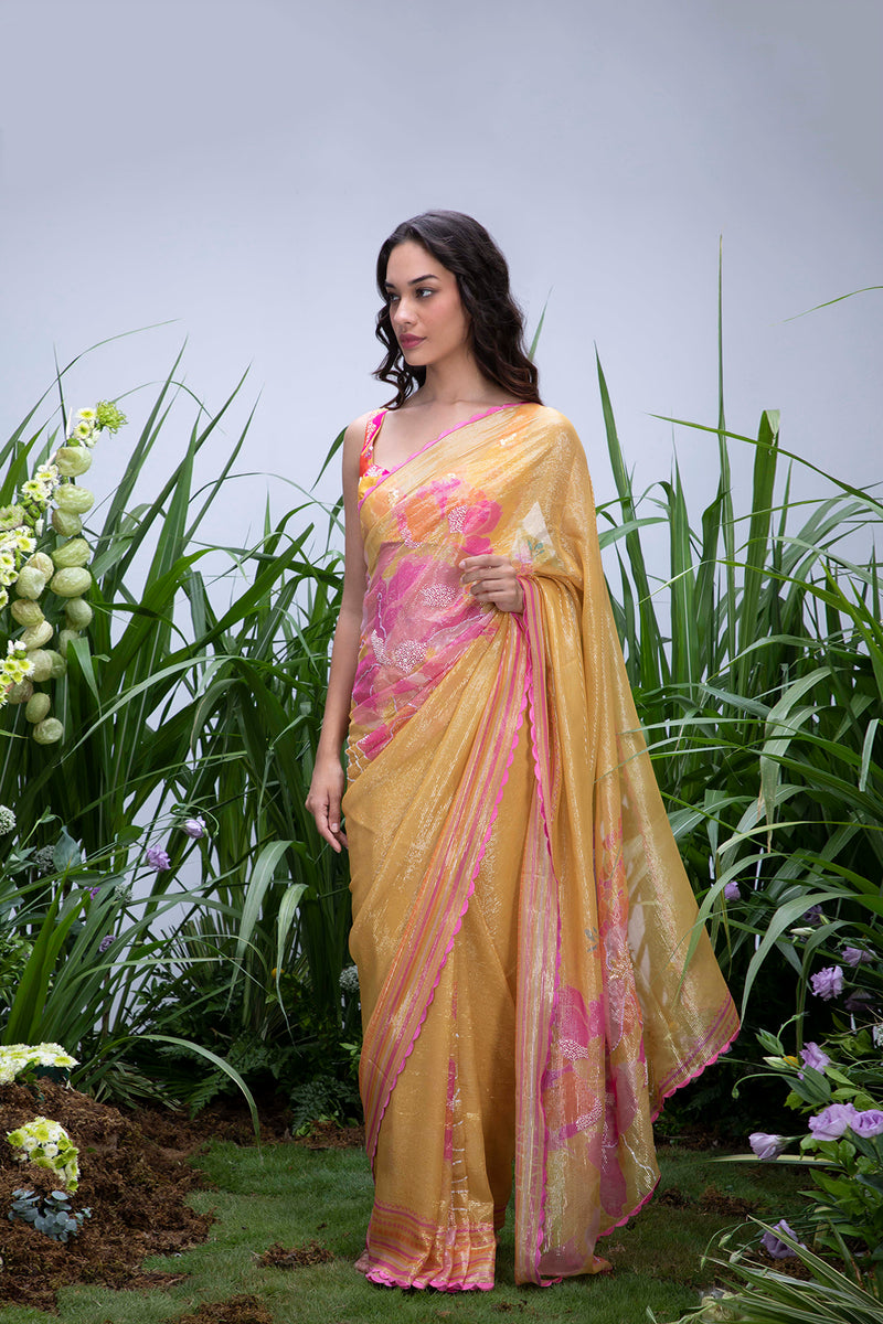 Kusha Kapila in Wildflower Yellow Shimmer Saree