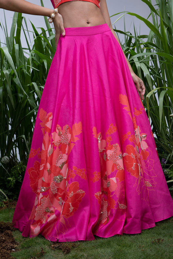 Alisha Pekha in Pink Wildflower Center Print Lehenga Set