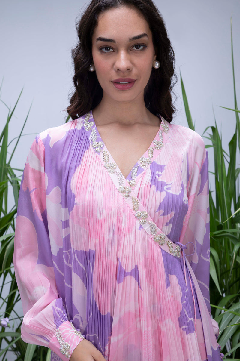 Purple Wildflower Angrakha Maxi with Pants