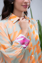 Green Asymmetric Wildflower Shirt Set