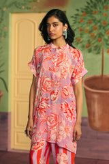 Rose Orchard Floral Silk Co-ord Set - Archana Shah