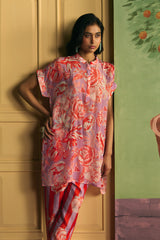 Rose Orchard Floral Silk Co-ord Set - Archana Shah