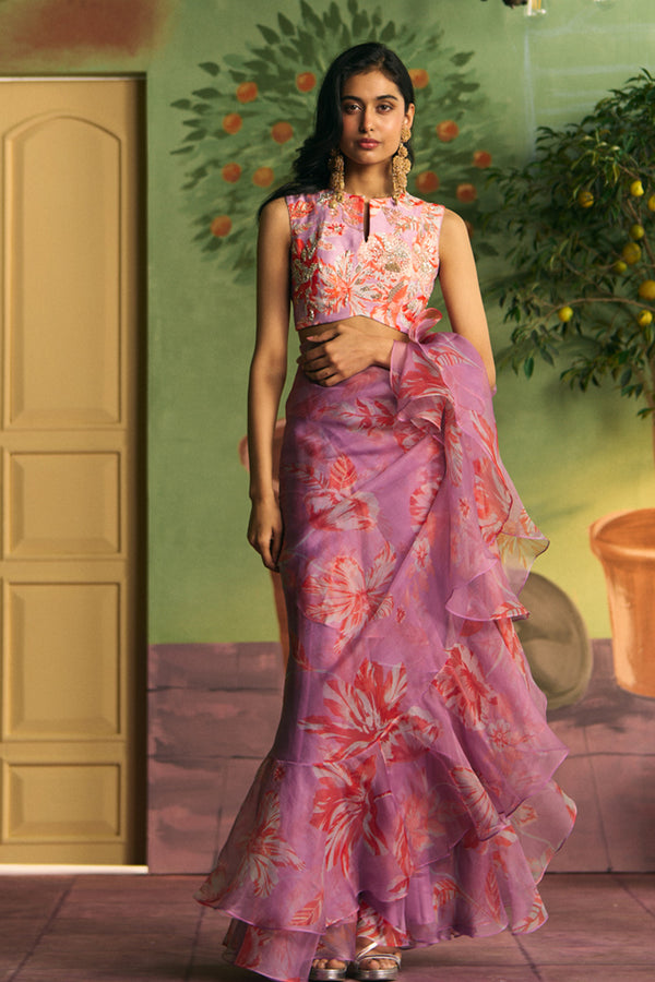 Lilac Ruffle Saree