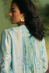 Powder Blue Fresco Silk Blend Straight Kurta Set - Archana Shah