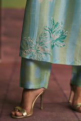 Powder Blue Fresco Silk Blend Straight Kurta Set - Archana Shah
