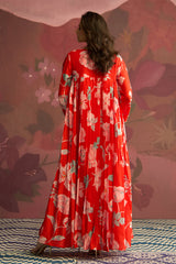 Crimson Red Floral Printed Kurta Set - Archana Shah
