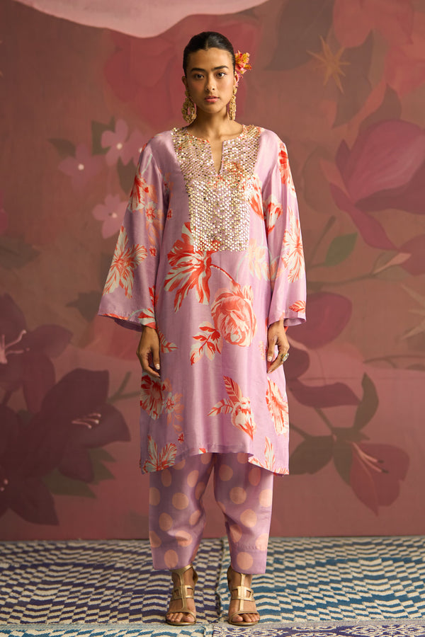 Lilac Gleam Floral printed Designer Kurta Set - Archana Shah