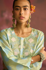 Sage Dune Silk Blend Designer Kaftan - Archana Shah