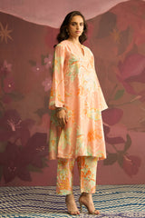 Peach Lilt Floral Printed Kurta Set - Archana Shah